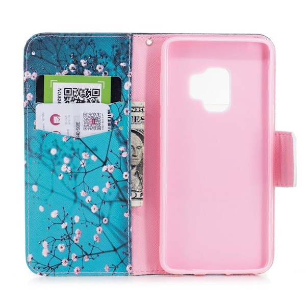 Samsung Galaxy S9 Läder fodral med motiv - Rosa toppar multifärg