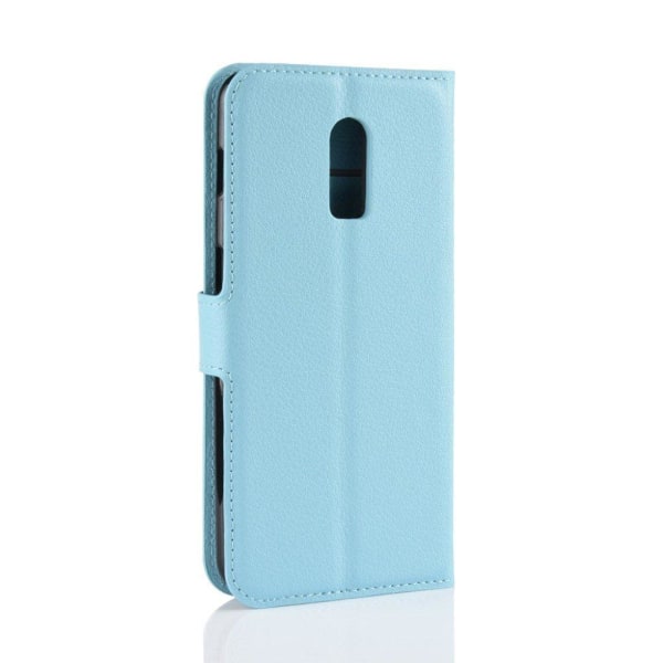 OnePlus 6T litchi skin leather flip case - Blue Blå