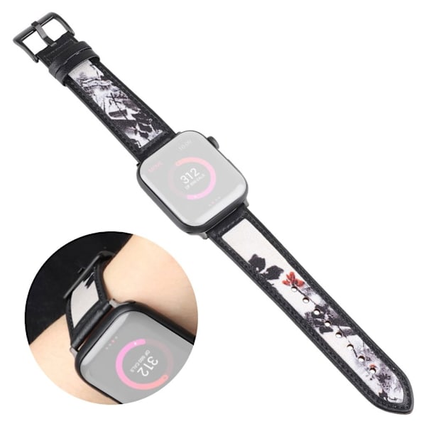 Apple Watch 42mm - 44mm mønsterlandskab læder urrem - Sort Black