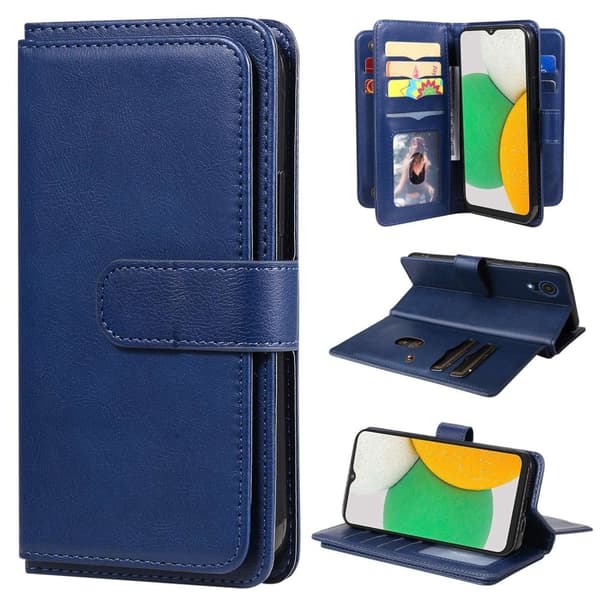 Lommebok-etui med 10 lommeseksjoner for Samsung Galaxy A03 Core - Mørkeblå Blue