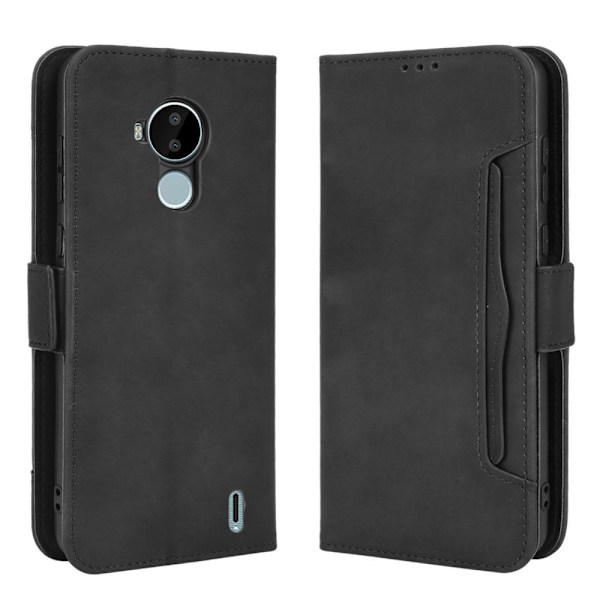 Stilfuldt Læder Etui med Pung til Nokia C30 - Sort Black