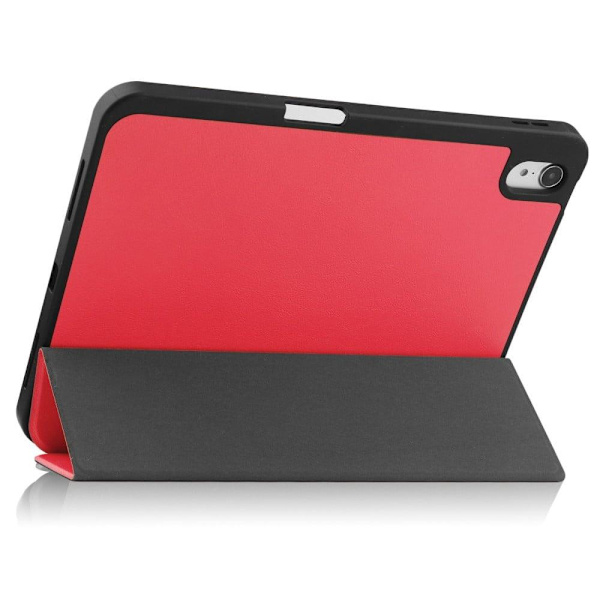 iPad 10.9 (2022) Tablet-etui i vegansk læder Tri-fold Stand Auto Wake / Sleep Beskyttelsescover med penneplads - Rød Red