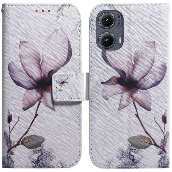 Motorola Edge (2024) 5G plånboksfodral mönster tryck läder telefonskal - Rosa Blomma Rosa