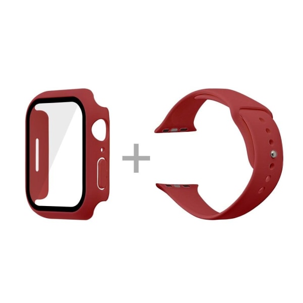 Apple Watch (45mm) silicone watch strap + cover with tempered gl Röd