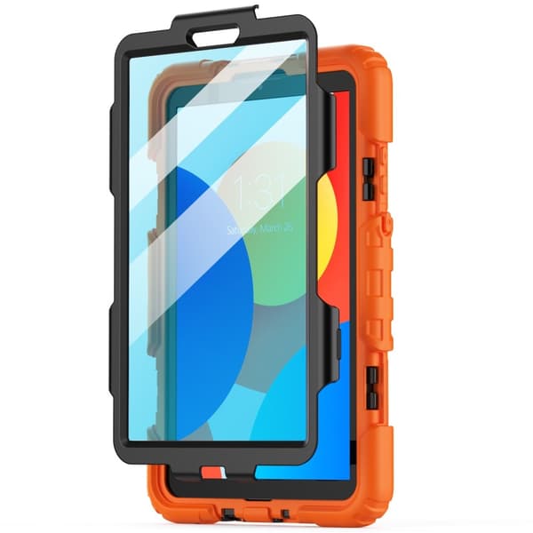 Xiaomi Redmi Pad SE 4G 8.7 inch Case Hand Strap Kickstand Bump Resistant Silicone Tablet Cover with PET Screen Protector - Orange Orange