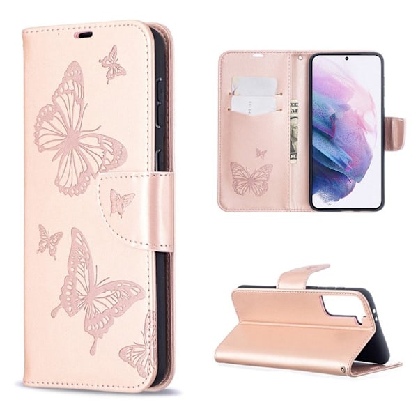 Butterfly läder Samsung Galaxy S21 Plus 5G fodral - Guld Guld