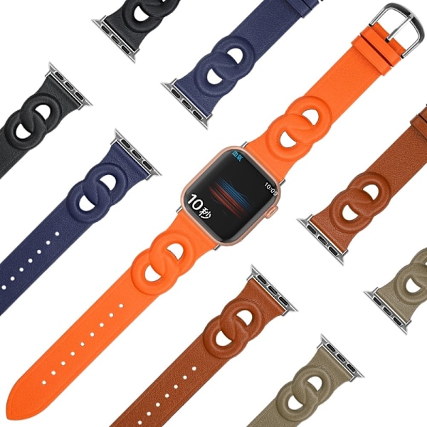 Apple Watch (45 mm) klockarmband i äkta läder med dubbla ringar - Svart Svart