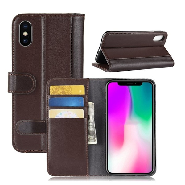 iPhone XR mobilfodral delat läder silikon stående plånbok - Kaffe Brun