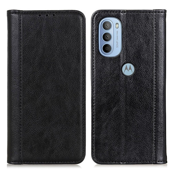 Äkta läder Motorola Moto G41 / Motorola Moto G31 fodral med magnetisk stängning Svart