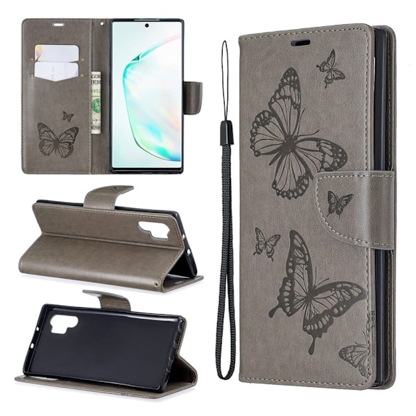 Butterfly Samsung Galaxy Note 10 Pro veske - Grå Silver grey
