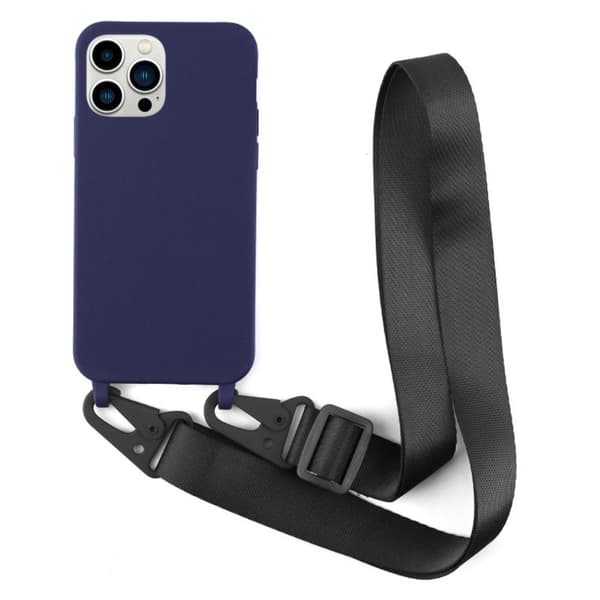 Tynt TPU-deksel med matt finish og justerbar stropp til iPhone 13 Pro Max - Mørkeblå Blue