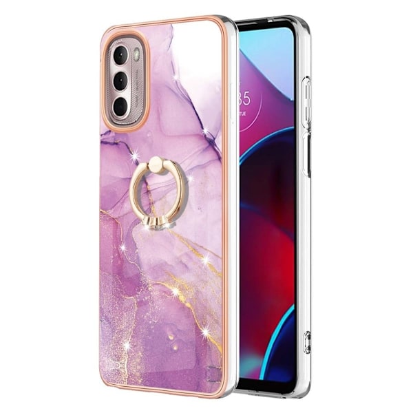 Marble Patterned Suojakuori With Ring Holder For Motorola Moto G Stylus (2022) - Pinkki Marble Haze Pink