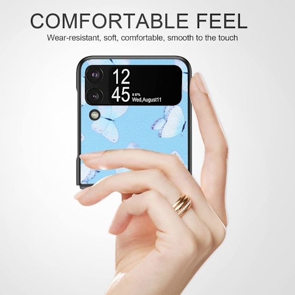 Samsung Galaxy Z Flip3 5G lædercover med mønsterprint - Blå Striber Multicolor