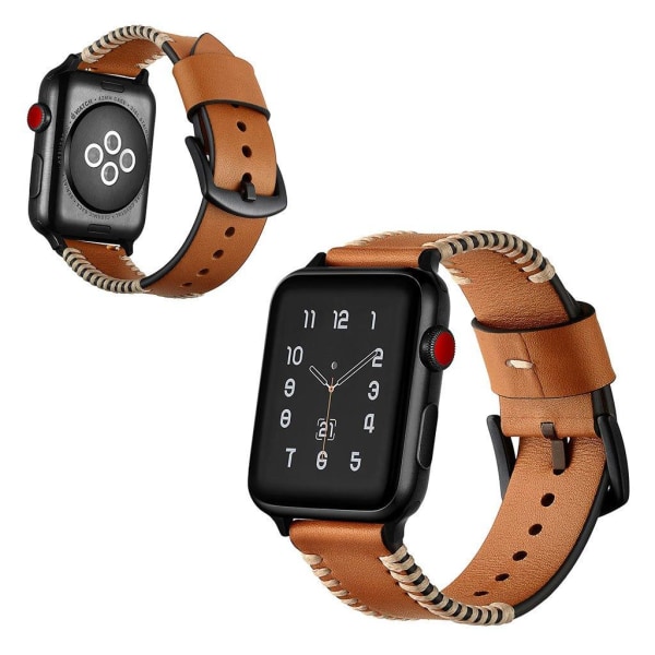 Apple Watch Series 5 40mm cool ridge læder Urrem - Gul Yellow