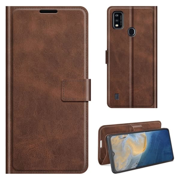 ZTE Blade A51 læderetui med pung - Brun Brown