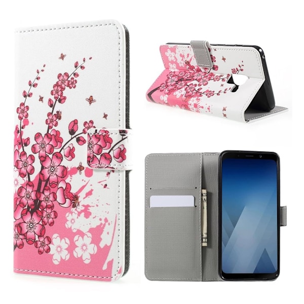 Samsung Galaxy A8 (2018) mønstret PU læder flip etui - Fersken blomst Multicolor