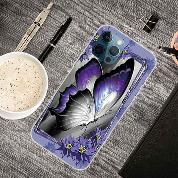 Butterfly iPhone 14 Pro skinnveske - Lilla Sommerfugl Purple