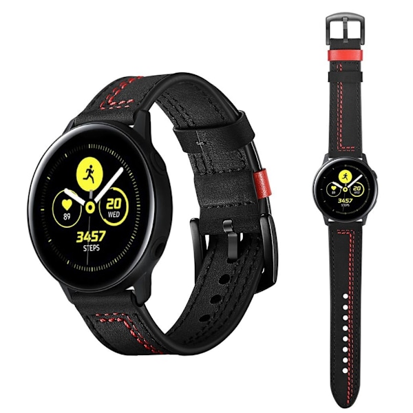 Samsung Galaxy Watch Active klockarmband i äkta läder med stygn - Svart Svart