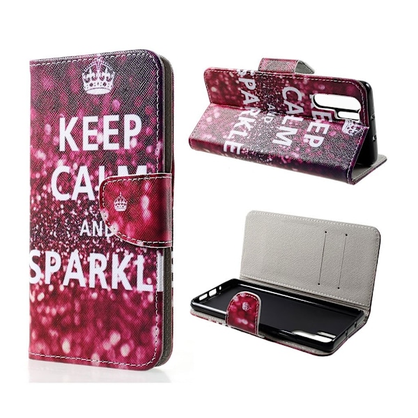 Huawei P30 Pro kors textur läder fodral - Keep Calm and Sparkle multifärg