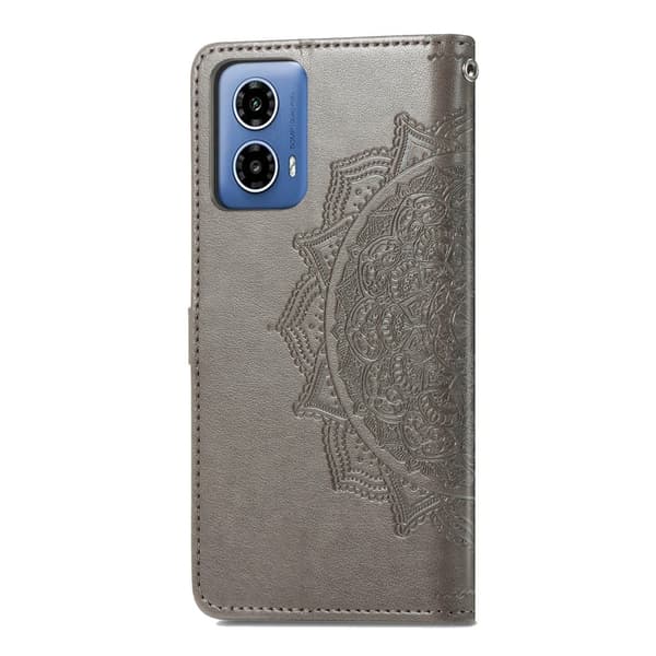 Mandala Motorola Moto G34 etui i lær - Grå Silver grey