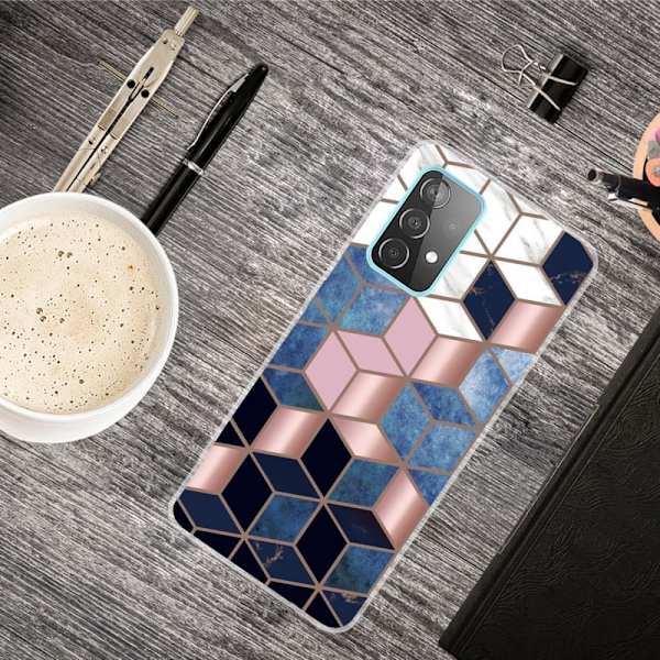Marble Samsung Galaxy A13 4G Etui - Blå / Gull Terning Multicolor