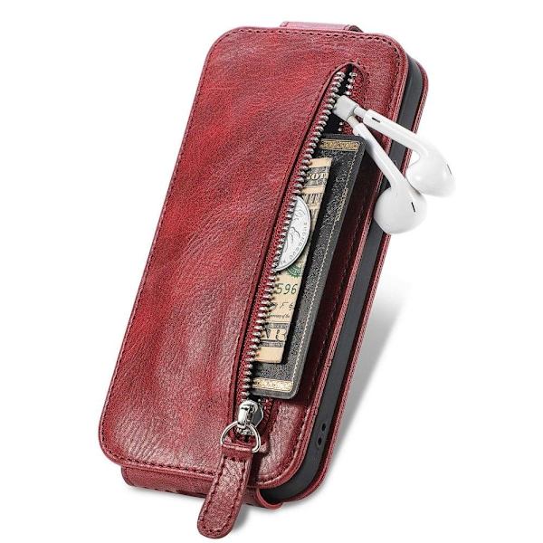 Vertical Flip Phone Suojakotelo With Zipper For Motorola Moto E32s / E32 / G22 - Punainen Red