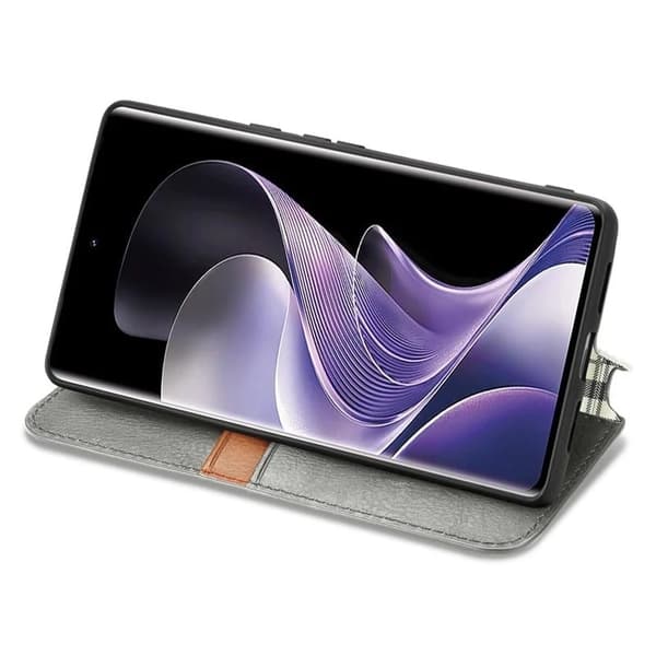 Xiaomi Redmi Note 14 Pro 4G Fodral Rhombus Imprint Veganläder Plånbok Telefonskal - Grå Silvergrå