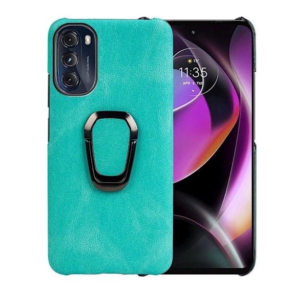 Stødsikkert lædercover med oval kickstand til Motorola Moto G (2022) - Lysegrøn Green