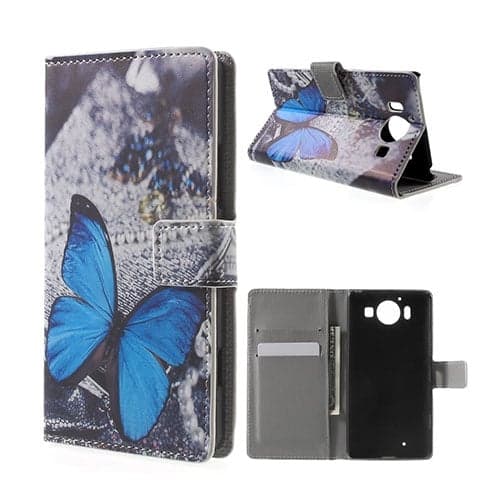 Mobergmicrosoft Lumia 950 Lær Etui - Blå Sommerfugl Blue