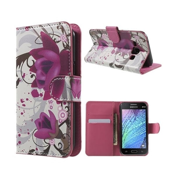Moberg Samsung Galaxy J1 Læder Etui Med Stander Og  Kortholder - Elegant Lotus Multicolor