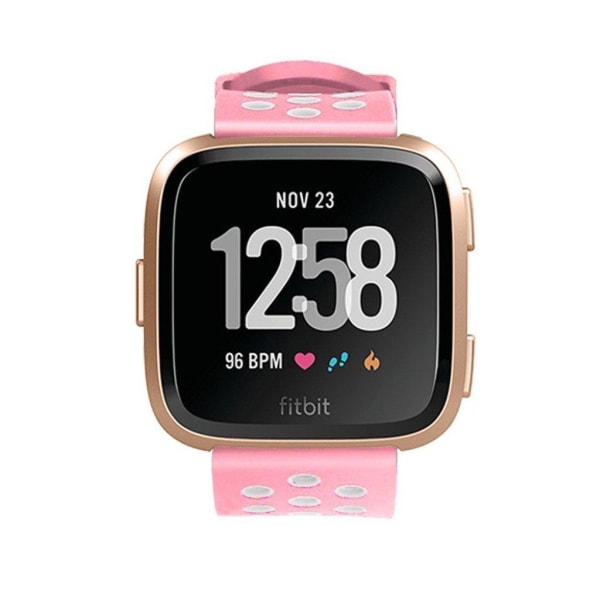 Fitbit Versa erstatnings urrem i silikone med tofarvet design - Hvid/Lyserød Pink