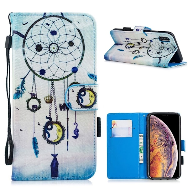 iPhone Xs Max mønstret læder flip cover - Dream Catcher Multicolor