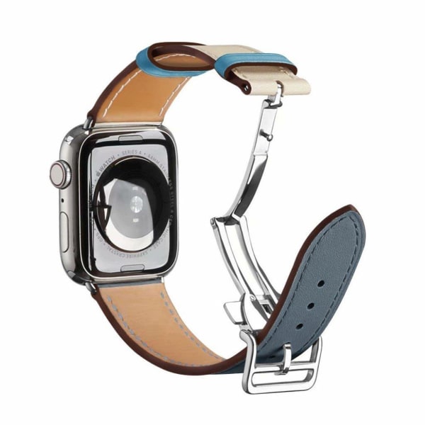 Aitoa nahkaa hopea solki kellonauha Apple Watch Series 6 / 5 40mm - Järven Sininen / Valkoinen Blue