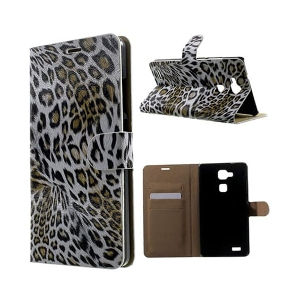 Wildlife Huawei Ascend Mate7 Lær Flipp Etui - Hvit Leopard Multicolor