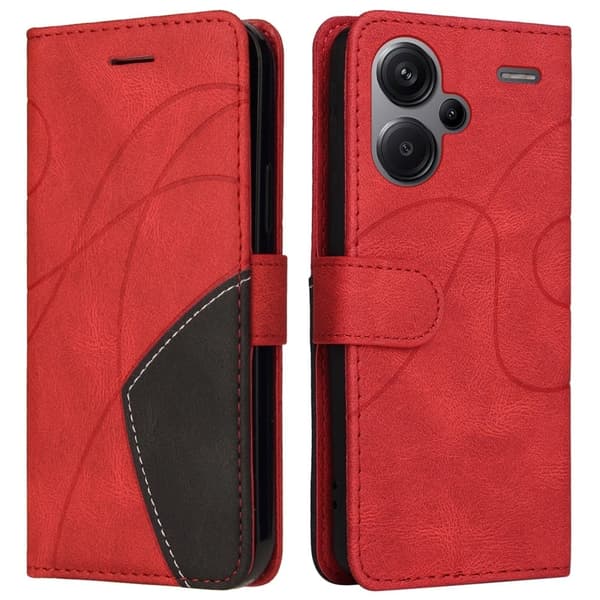 Texturerat läder Xiaomi Redmi Note 13 Pro Plus fodral med handledsband - Röd Röd