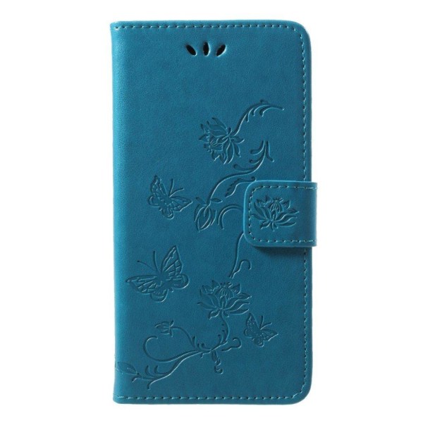 Huawei P20 Lite painettu Perhonen nahkainen suojakotelo - Sinine Blue