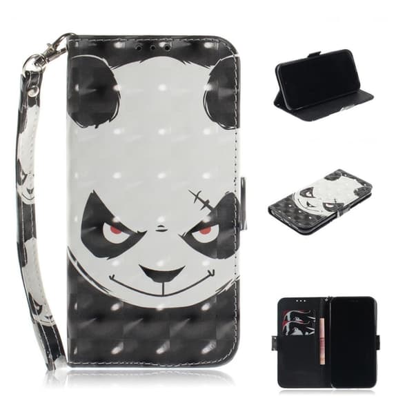 iPhone 9 Kimalteleva Kuviollinen Synteetti Nahkainen Lompakko Suojakotelo - Suuttunut Panda Multicolor