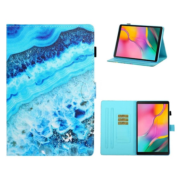 Samsung Galaxy Tab A 10.1 (2019) kuvioitu nahkainen kääntölaukku - Meriaalto Blue