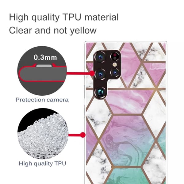 Marble Samsung Galaxy S22 Ultra Etui - Hvid Diamant i Farverig Baggrund Multicolor