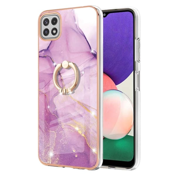 Marble Patterned Suojakuori With Ring Holder For Samsung Galaxy A22 5G - Pinkki Marble Haze Pink