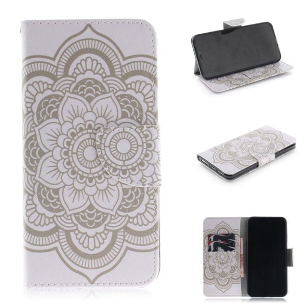 iPhone Xs Max mønstret læder flip cover - Henna Lotus Silver grey