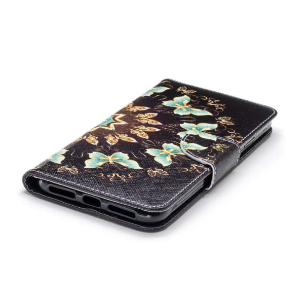 iPhone Xs Max flip cover i læder med mønsterprint - Farvede Sommerfugle Multicolor