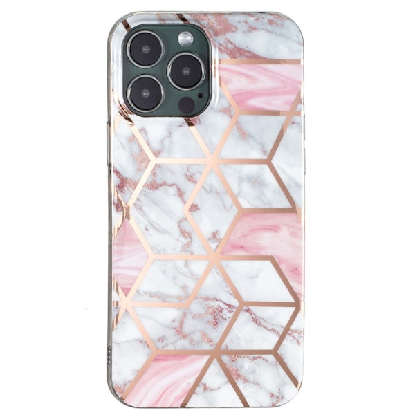 Marble iPhone 15 Pro Max Etui - White Rubble / Rosa Pink