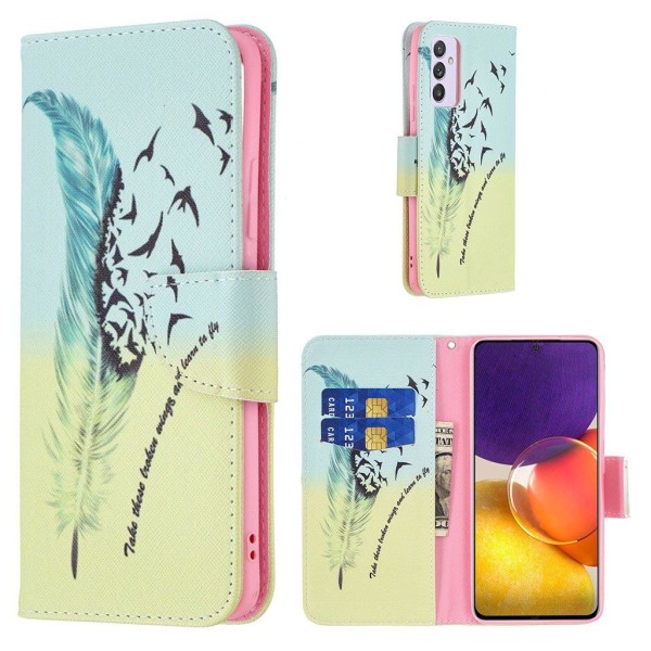 Wonderland Samsung Galaxy A82 5G Flip etui - Fjer mønster Multicolor