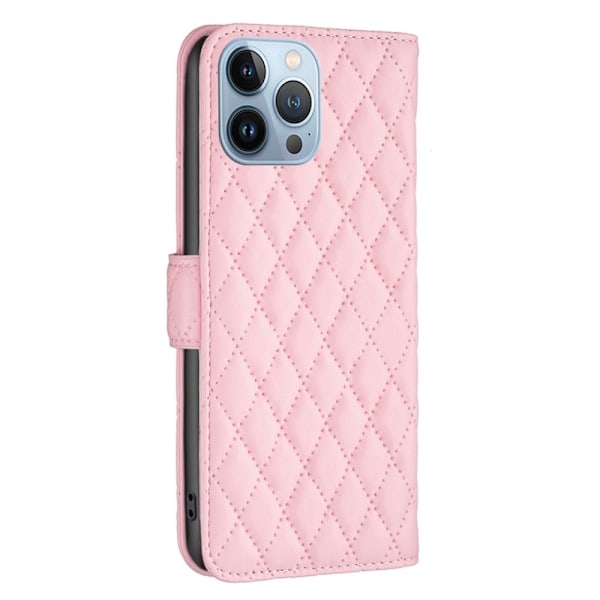 Rombemønster, matt flip-deksel for iPhone 13 Pro - Rosa Pink