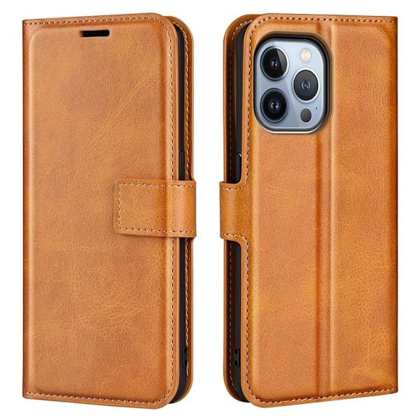 Hållbart konstläder iPhone 14 Pro Max fodral med plånbok - Gul Gul