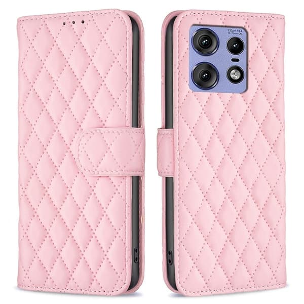 Rombemønster, matt flip-deksel for Motorola Edge 50 Pro - Rosa Pink
