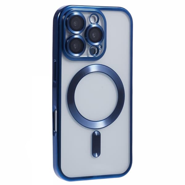 iPhone 16 Pro Max-fodral Kompatibel med MagSafe Electroplating Flexibelt mobilskal med linsfilm - Mörkblå Blå