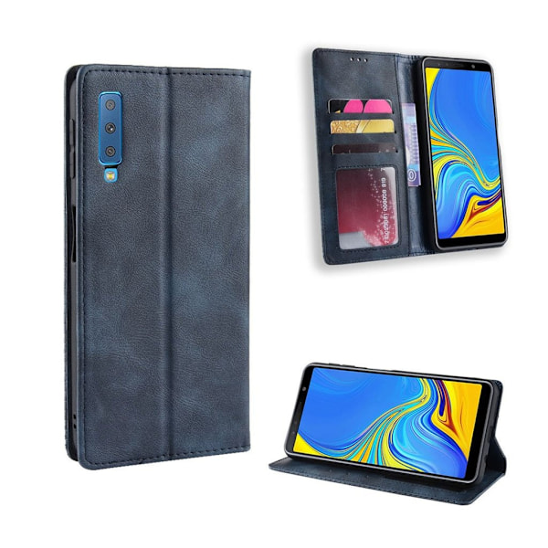 Samsung Galaxy A7 (2018) vintage stil læder flip etui - Blå Blue