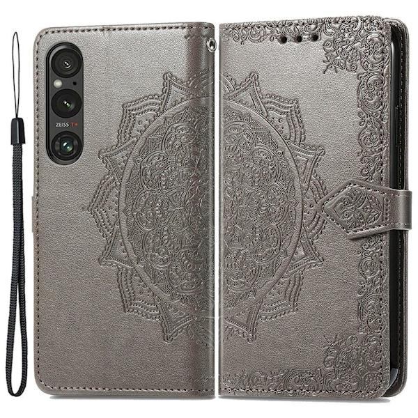 Mandala Sony Xperia 1 V etui i lær - Grå Silver grey